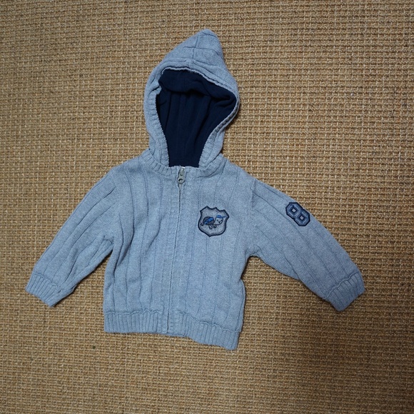 Boys Size 12-18mos Joe Fresh Grey Knit Lined Hooded Sweater - Picture 1 of 3